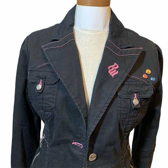 Vintage Rocawear Jacket Black Juniors L Pink Embro - Picture 7 of 12